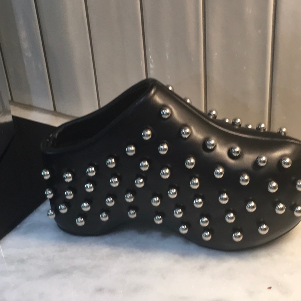 Black and Silver Studded Mules with Edgy Design